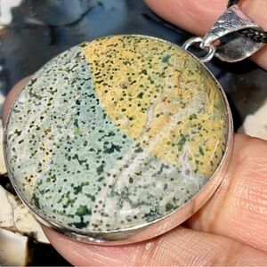 Polished Orbicular Ocean Jasper Pendant 2”